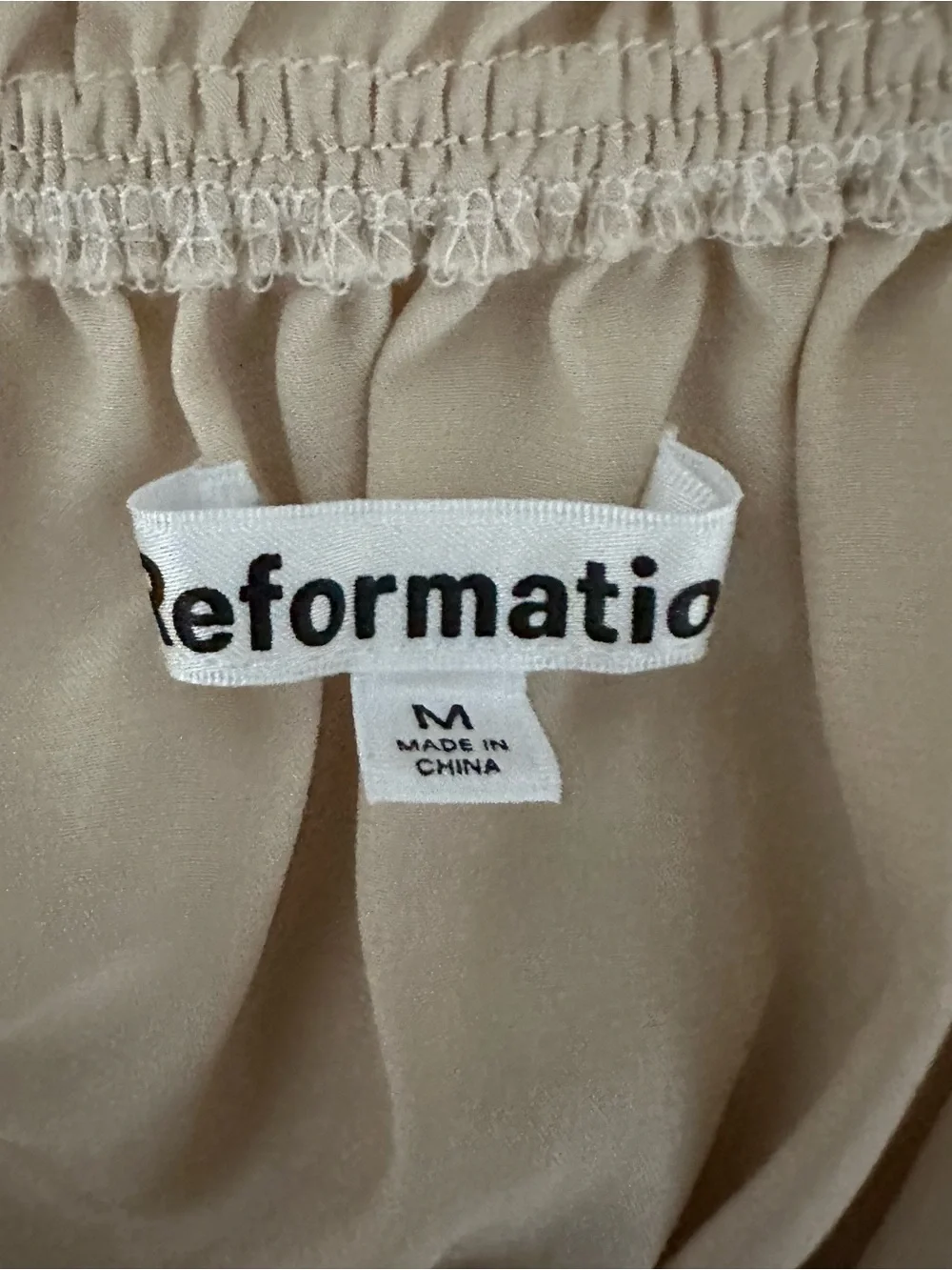 Reformation Olive Champagne Gold Silk Puff Short Sleeve Blouse Size M
